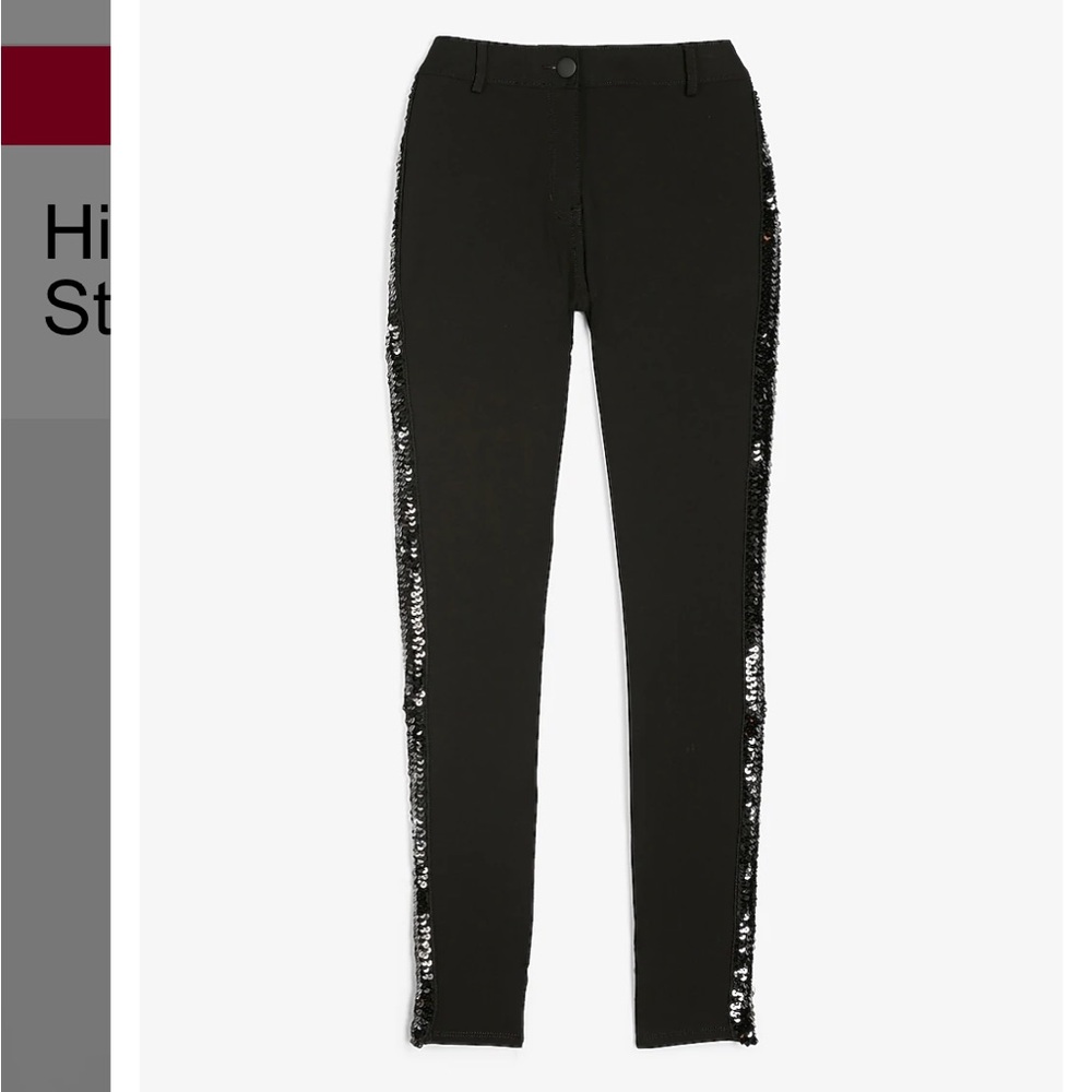 Express High Waisted Black Sequin Side Stripe Legging - Picture 4 of 5